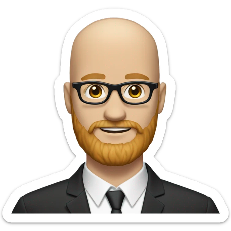 White groom with black glasses blue eyes no hair and strawberry blonde large beard sticker
