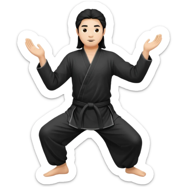 homme au cheveux long qui pratique le qi gong, en habits noirs ou blancs, en position de pratique sticker