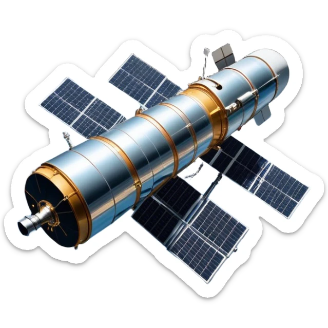  Cinematic Realistic Hubble Space Telescope – A majestic, ultra-detailed rendering of the Hubble Telescope floating above Earth. Its reflective metallic surface and vast solar panels stretch into the darkness, while the lens is pointed outward, capturing the mysteries of the cosmos. sticker