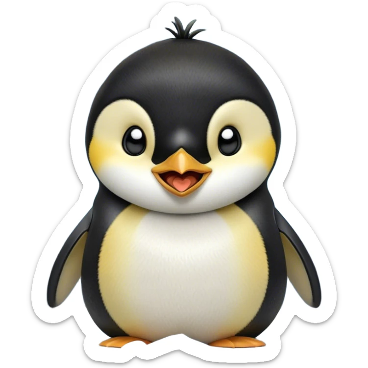 Cinematic Cute Yawning Emperor Penguin Portrait Emoji, Head tilted slightly with a dramatic, wide-open yawn, showcasing smooth, downy feathers with a striking contrast and sleepy, half-closed eyes, Simplified yet irresistibly adorable features, highly detailed, glowing with a soft, cozy polar glow, high shine, relaxed yet expressive, stylized with a touch of whimsical charm, soft glowing outline, capturing the essence of a drowsy yet affectionate arctic guardian that seems ready to stretch out and nap! sticker