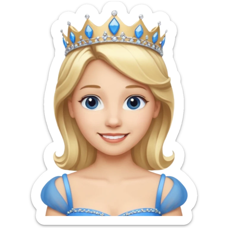 Princess in Blue Dress with Tiara, Blonde Hair sticker