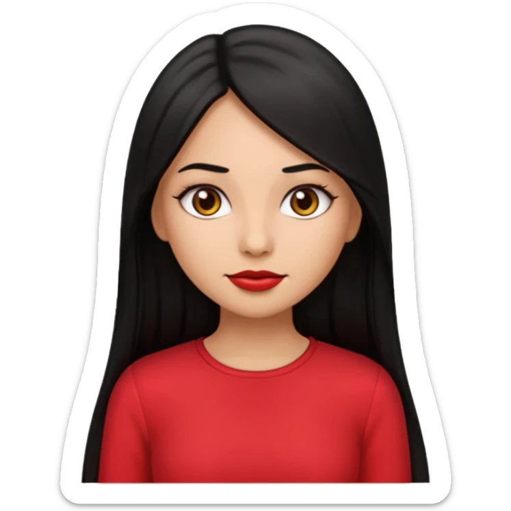 create a girl emoji with long black hair, straight hair and tan skin, with latina makeup and red clothes sticker