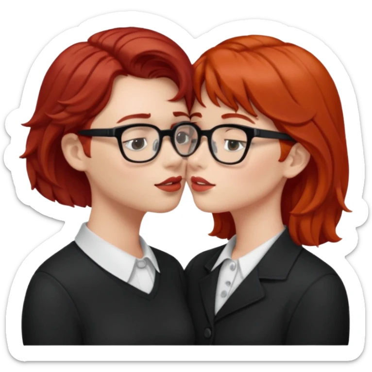 Redhead women in glasses kissing a white man with dark hair in glasses kissing  sticker