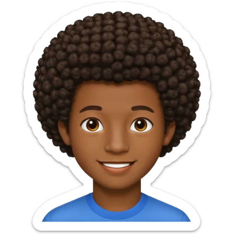 Une homme de 17 ans il a la peau noir foncé , des lèvres pulpeuses  . Il a un taper bouclé afro court  sticker