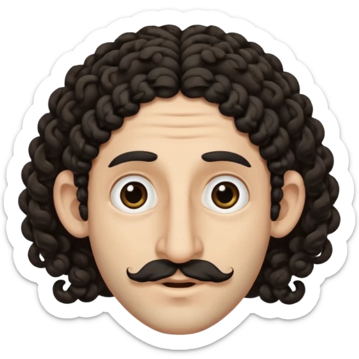 jewish jew man's face, wearing a tiny black kippah and 2 curly long hair strands near the ears, big nose, only face, no body, no mustache sticker