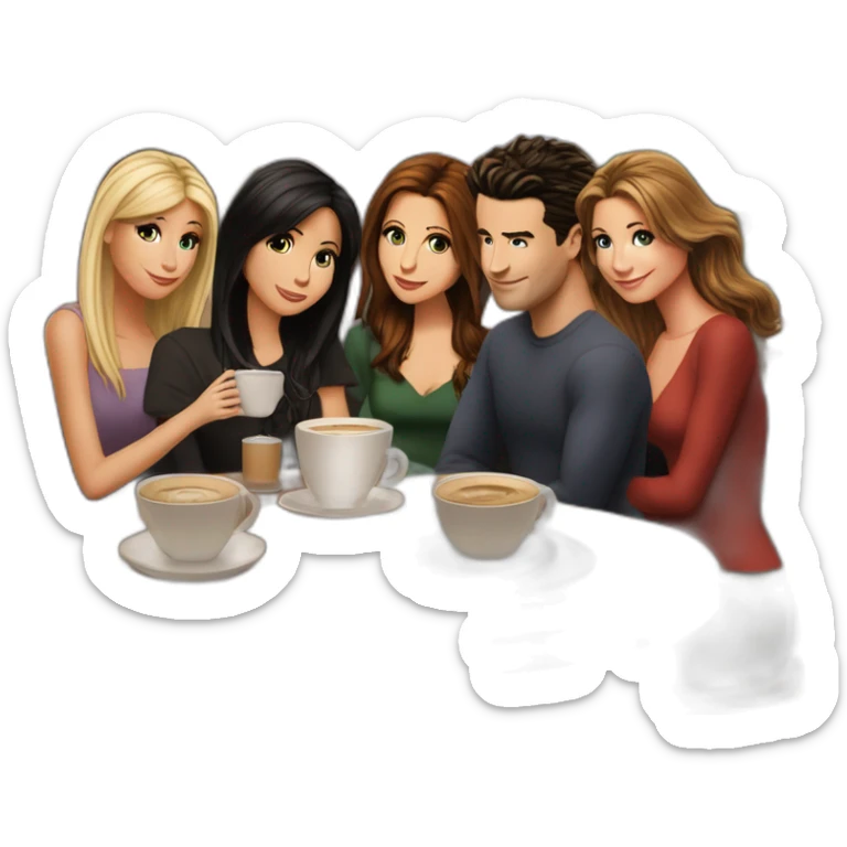 Ross, Rachel, Monica, Chandler, Joey, and Phoebe, all gathered for a coffee at Central Perk sticker