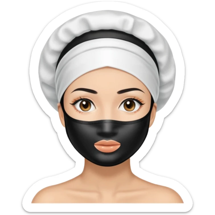 Emoji cabelo preto cm mascara de skin care no rosto e com touca de cetim preta no cabelo  sticker