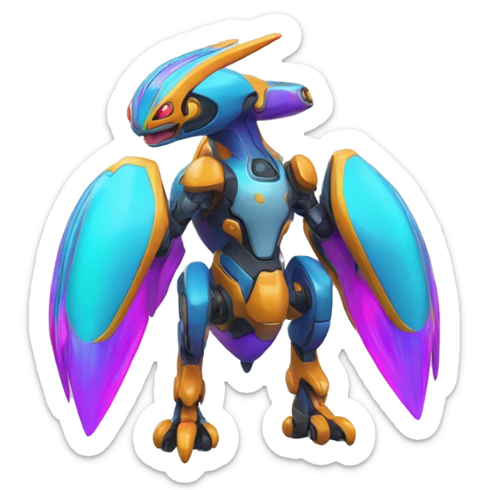 Colorful Neon Colors Vibrant Colors Flying Futuristic Mechanical Fakémon-Pokémon-Creature Full Body sticker