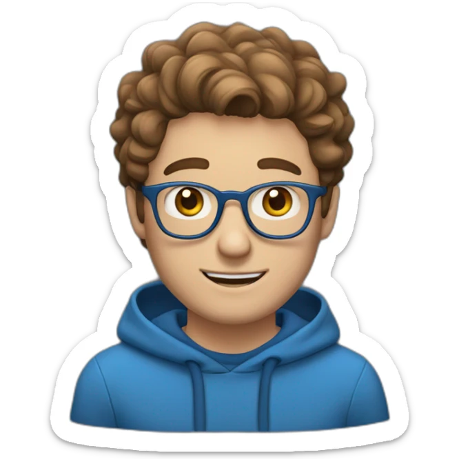 white man with brown hair and hazel eyes and glasses wearing blue hoodie feeling excited sticker