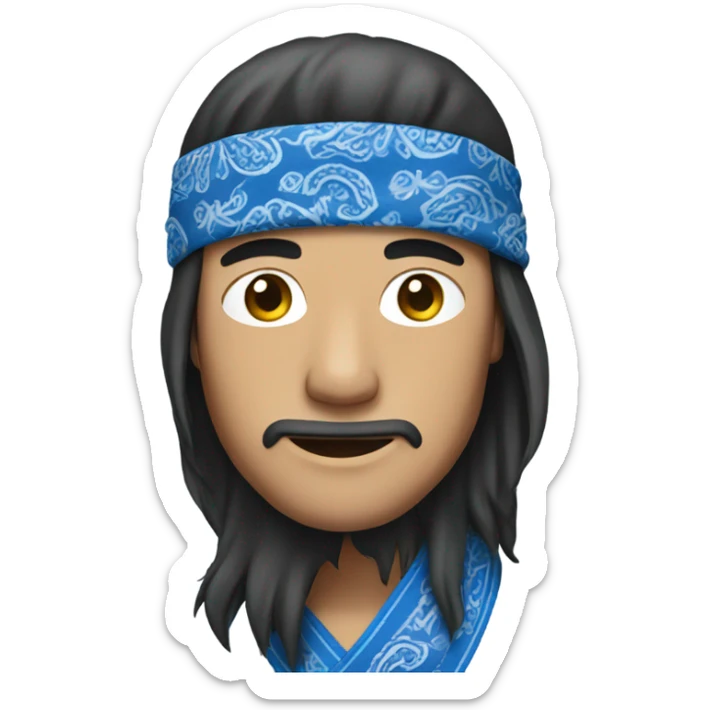 Asian man with long hair wearing blue paisley bandanna sticker