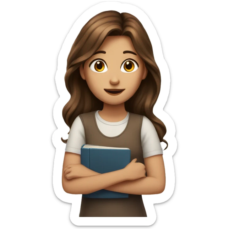 Girl with brown hair and brown hair with a book sticker
