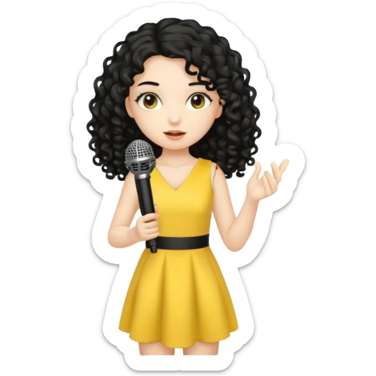 girl in yellow blink dress, logn black curly hair, holding a mic



















 sticker