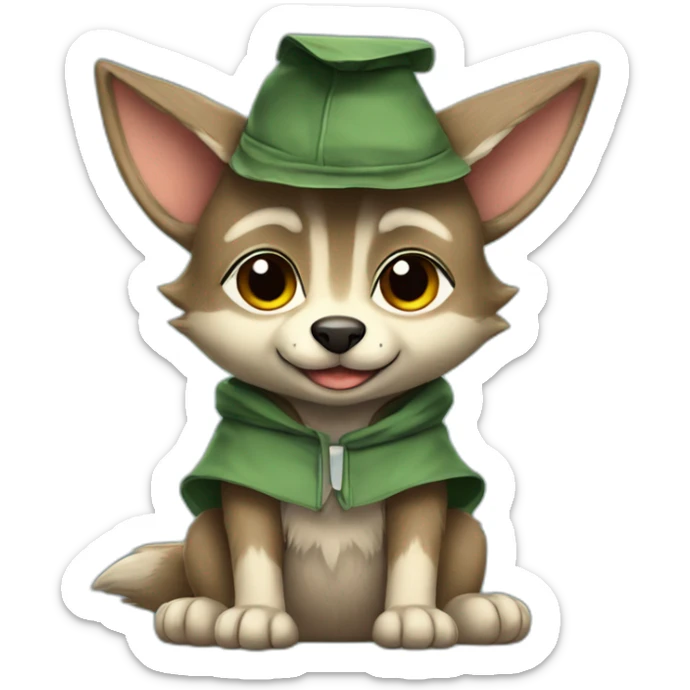 cutie wolf whole body sit similar to baby yoda with a mortarboard sticker
