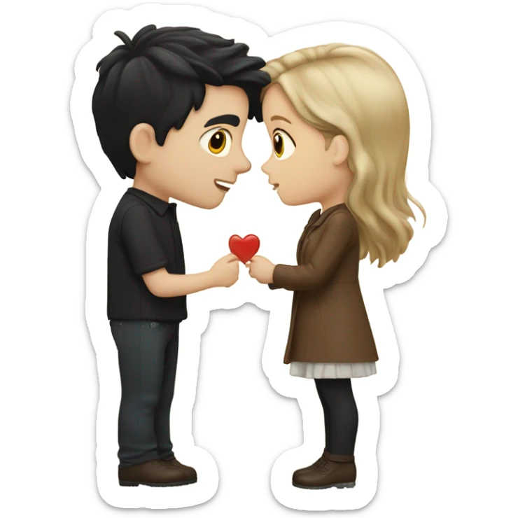 White boy with black hair kisses white girl with brown hair ￼ sticker