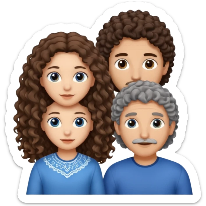 make a couple with the boy taller then the girl and the boy is mexican with brown eyes and brown hair slightly wavy/curly and some front hairs gray and then girl with blue eyes with brown long curly hair and she is white  sticker