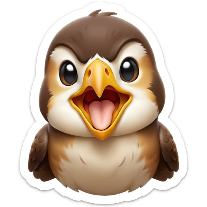 Cinematic Cute Yawning Falcon Portrait Emoji, Head tilted slightly with a dramatic, wide-open yawn, showcasing a streamlined, powerful form with a softly drooping beak and sleepy, half-closed eyes, Simplified yet irresistibly adorable features, highly detailed, glowing with a soft, cozy glow, high shine, relaxed yet expressive, stylized with a dash of whimsical aerial charm, soft glowing outline, capturing the essence of a drowsy yet affectionate falcon that appears ready to stretch out for a nap! sticker
