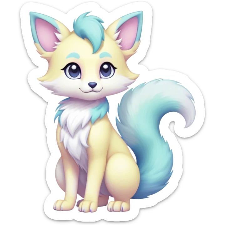 Kawaii bright fantasy ethereal anthro fursona Fakemon with tufted tail  sticker