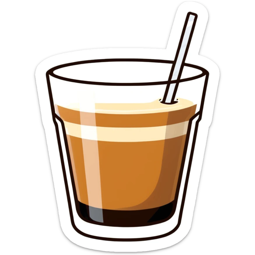 Cortado espresso drink in a small Gibraltar glass, milk and espresso coffee sticker