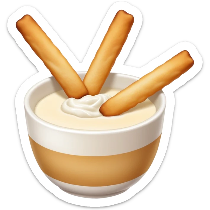 Soy milk and fried dough sticks Doujiang Youtiao in bowl and stick, simplified emoji style with bold outlines and bright colors, cartoon style traditional Chinese breakfast combo sticker