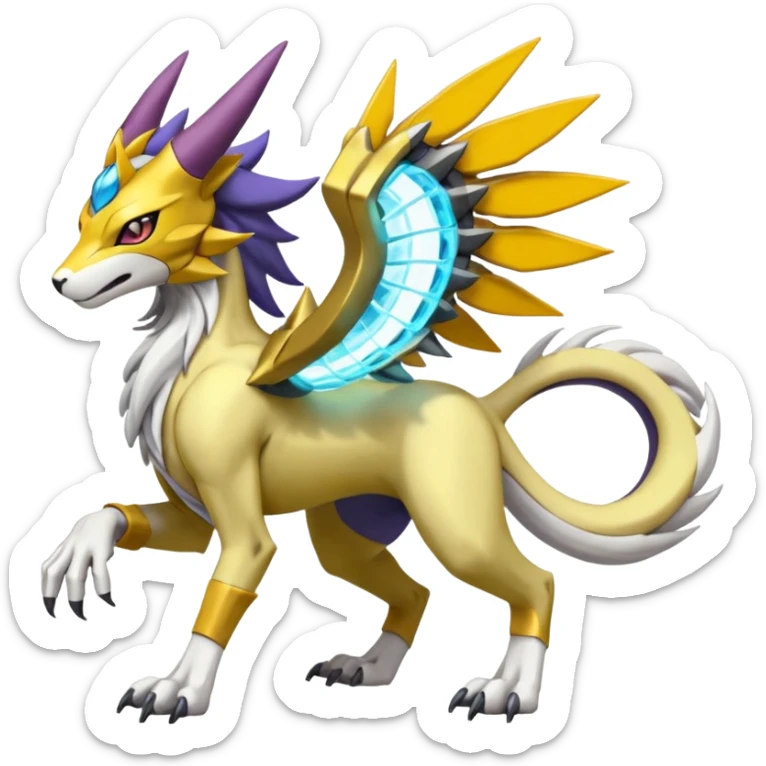 Colorful Meloetta-Manectric-Solgaleo-Raikou-Wargreymon-Sergal-Pokémon-Digimon-Fakémon-fusion-hybrid-creature sticker