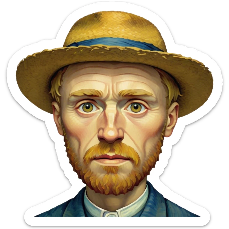 Cinematic Realistic Vincent van Gogh Portrait Emoji, depicted as the iconic artist with expressive brushstrokes and soulful eyes, rendered with rich textured detail and dynamic emotive lighting that captures his creative genius. sticker