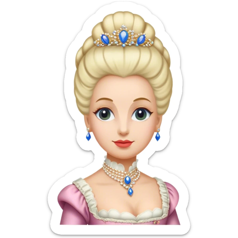 Cinematic Realistic Marie Antoinette Portrait Emoji, depicted as an opulent royal figure with elegant attire and a graceful poised expression, rendered with rich textures and soft lavish lighting that captures her historical allure. sticker