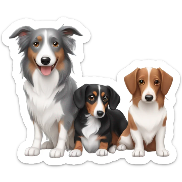 Grey and white border collie with a black and tan dachshund and a red dachshund  sticker