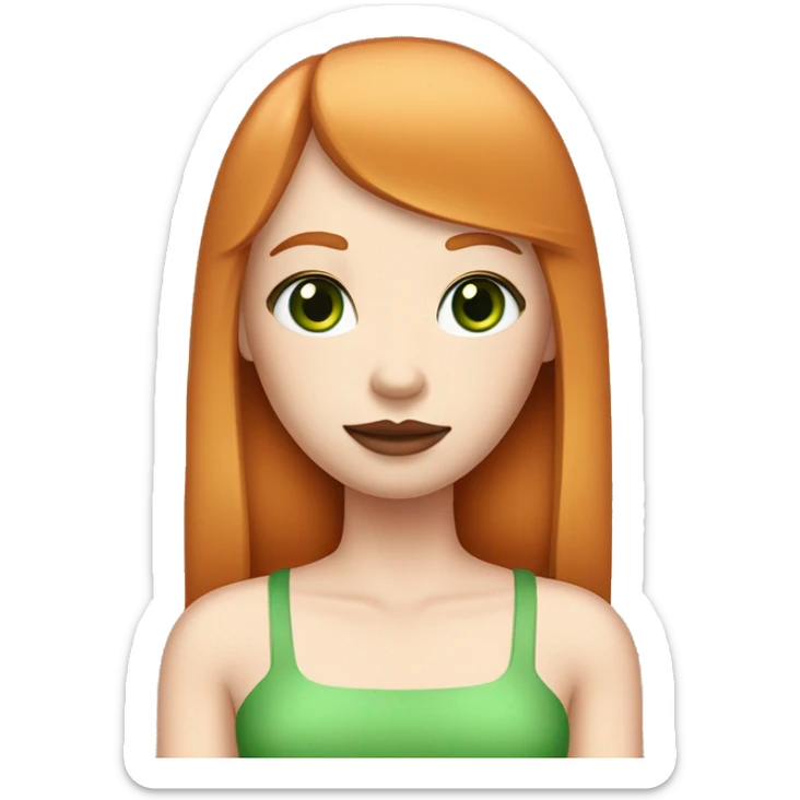 ginger girl, pale face, green eyes, pink lipstick, shoulde lenght straight hair with bangs sticker