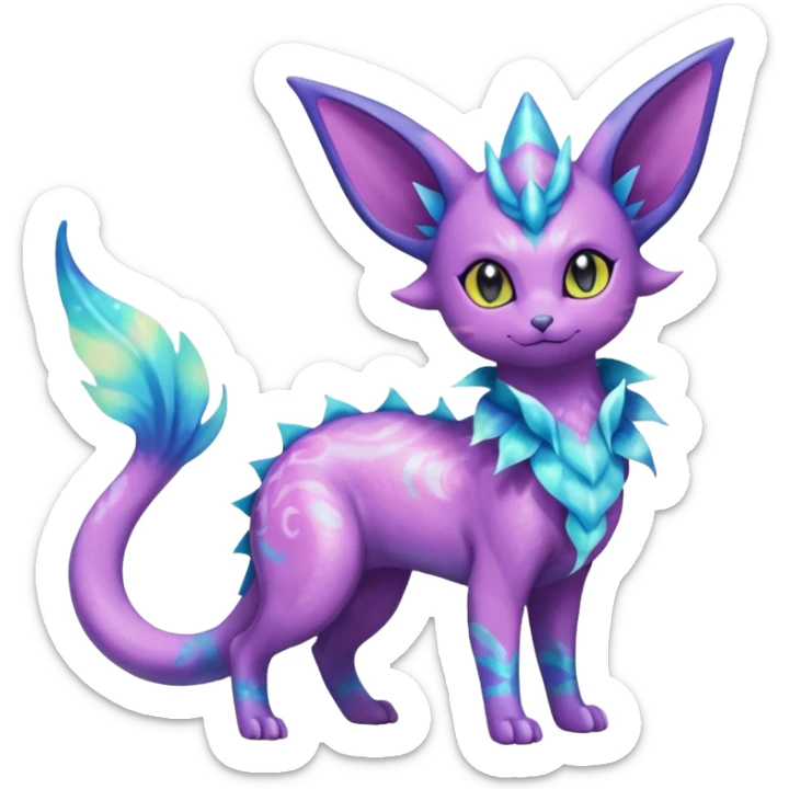 Shiny Nebulae Purrloin-Espeon-Lumineon-Vaporeon-Amaura-Dragonair-Fakémon-hybrid-creature (full body)  sticker