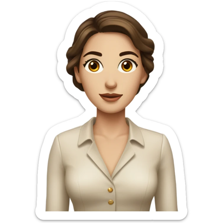 a beautiful pretty woman that has long brown hair, very elegant, full brows and big brown eyes and also add a birkin sticker