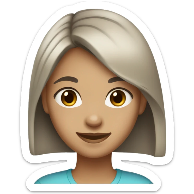 Girl with light olive skin, medium-dark brown hair and blue-grey eyes smiling  sticker