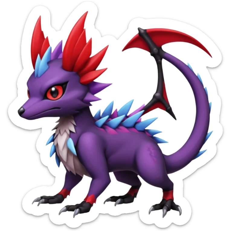 Dark edgy cute black red purple Noibat-Noivern-Nargacuga-Trico-Silvally-Draco-Fakémon-Pokémon-hybrid-fusion sticker