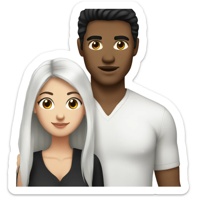 brunette woman with black hair and brown eyes with her white black-haired man boyfriend sticker