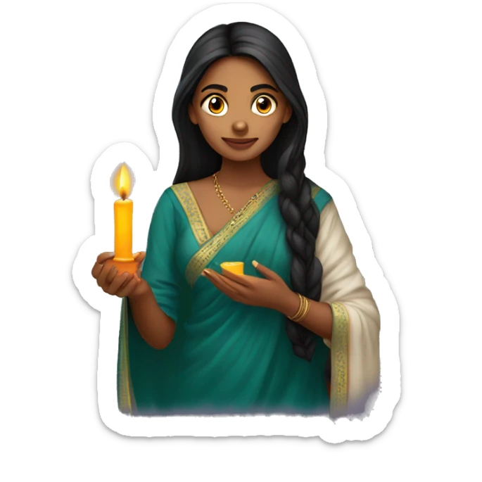A desi indian long hair young women holding candle sticker