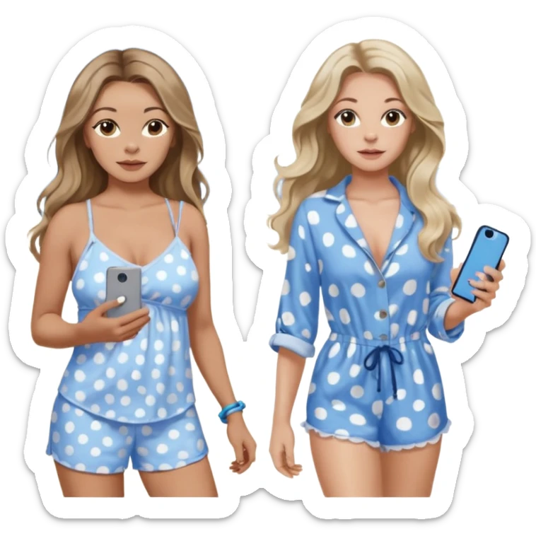 Three pretty women in beach clothes one walking a blue and gray spotted Merle Frenchie, one walking a black chihuahua puppy, one holding iPhone, hazel eyed light skin with dark blonde long hair and light light skin hazel eyed long wavy brown hair, blue eyed light skin long blonde hair  sticker