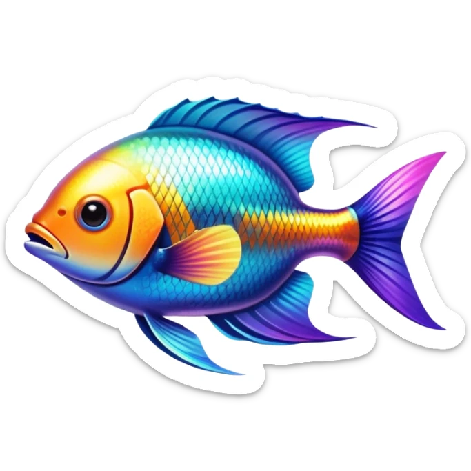 tropical fish with vibrant colors on upper body and sleek metal lower body and fins sticker