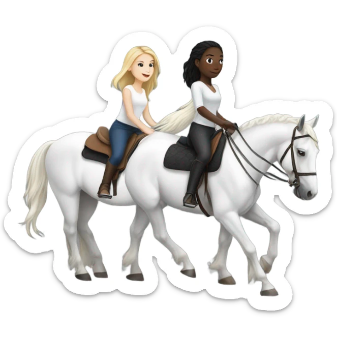 White girl riding black horse and white girl riding white horse sticker