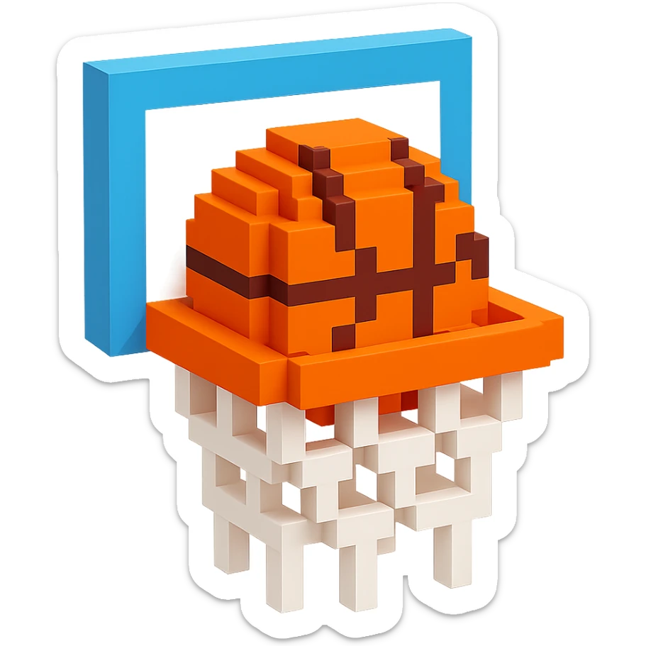 Voxel-style basketball in a net, variation 7 sticker
