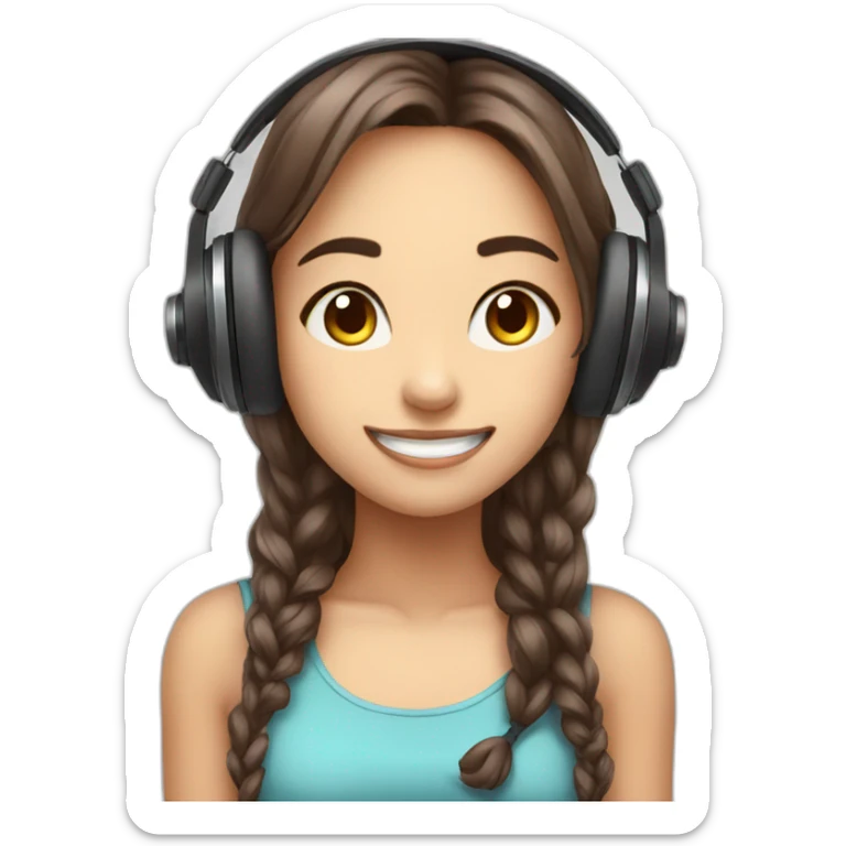 cute girl listen in headphones music with smile face sticker