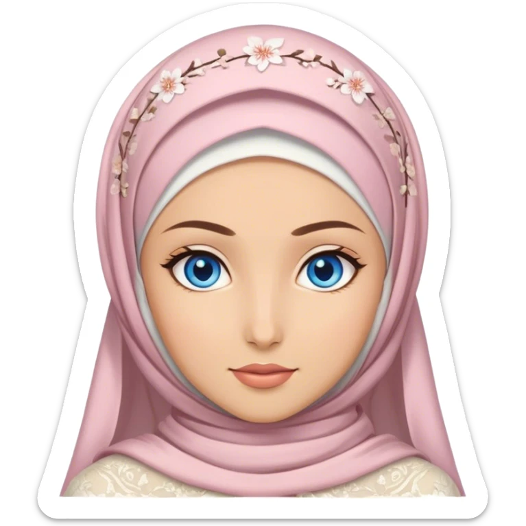 Beautiful finish hijabi girl with blue eyes and sakura wedding dress sticker