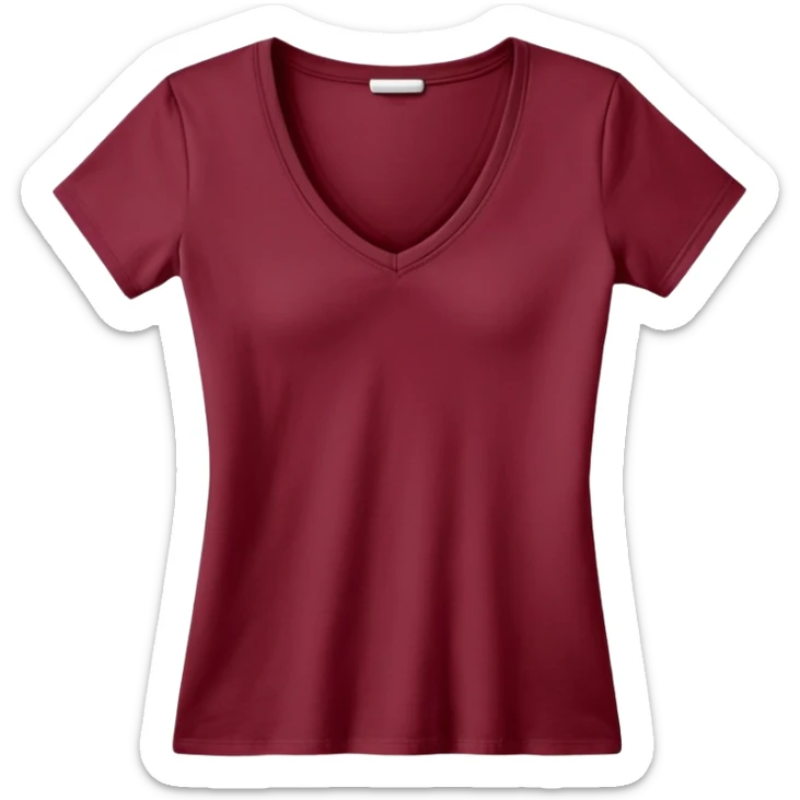 just a wine red cotton V-neck t-shirt, women's style, flat lay, no model, only the clothing item sticker