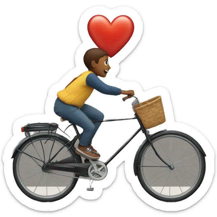 Heart crossing the street and a boy on a bicycle runs into the heart sticker