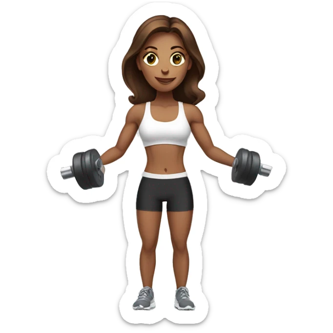White beautiful fitness women with brown hair with dumbbells in their hands sticker