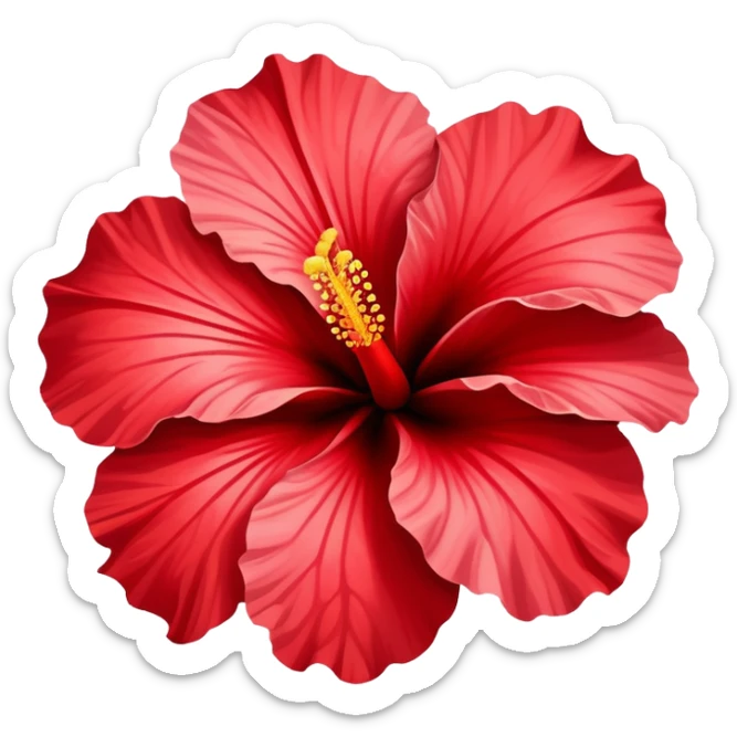 Vibrant red cotton rose hibiscus flower with large petals and prominent stamen sticker