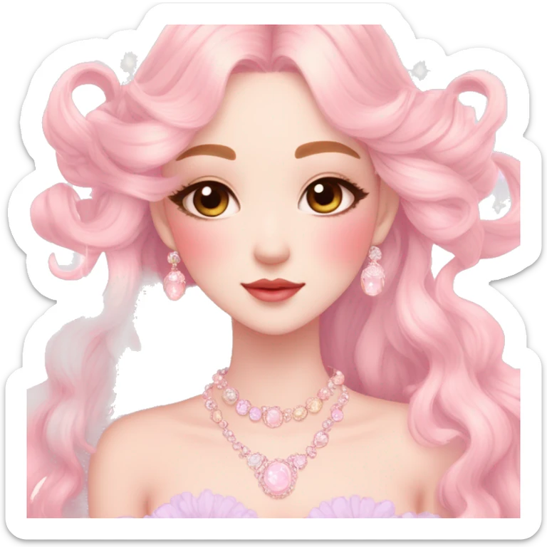 Dreamy pretty VOGUE elegant kawaii shiny blushing shy pastel lady kawaii beautiful hair naturecore fairycore cottagecore jewels trending aesthetic sticker