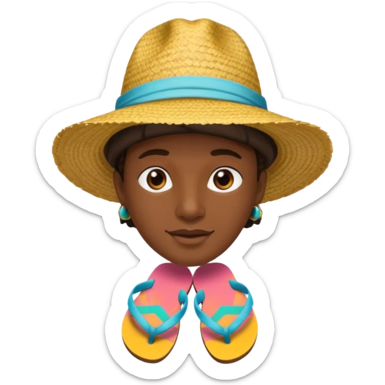 Visage.  Créole réunionnais ti jean chapeau paille savate  au pieds  sticker