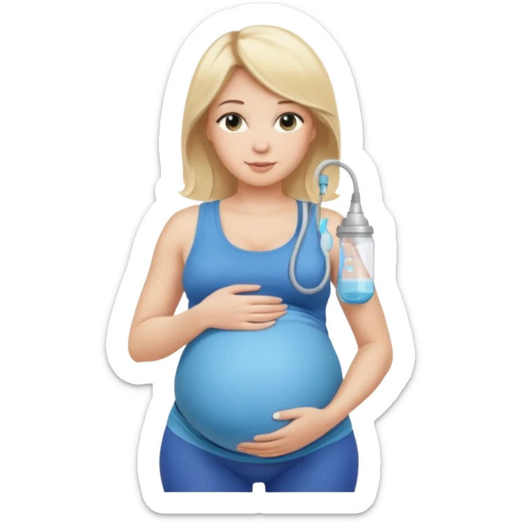 Woman blonde hair tank top blue leggings pregnant belly holding a pump  sticker