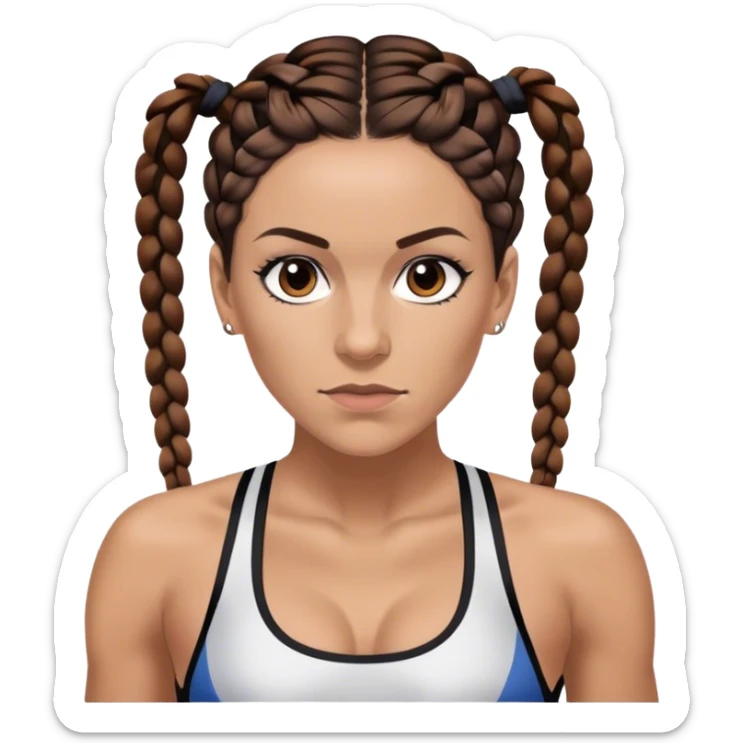Melanie chisholm with two dark brown french braids, wearing a sports bra sticker