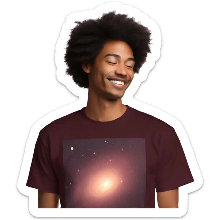 Person wearing maroon vintage sepia T shirt with nebulas galaxies and constellations star map celestial illustration t shirt sticker