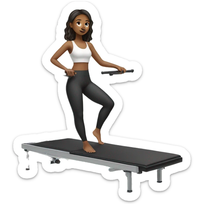 Girl on a Pilates reformer machine, wearing leggings and a top






 sticker